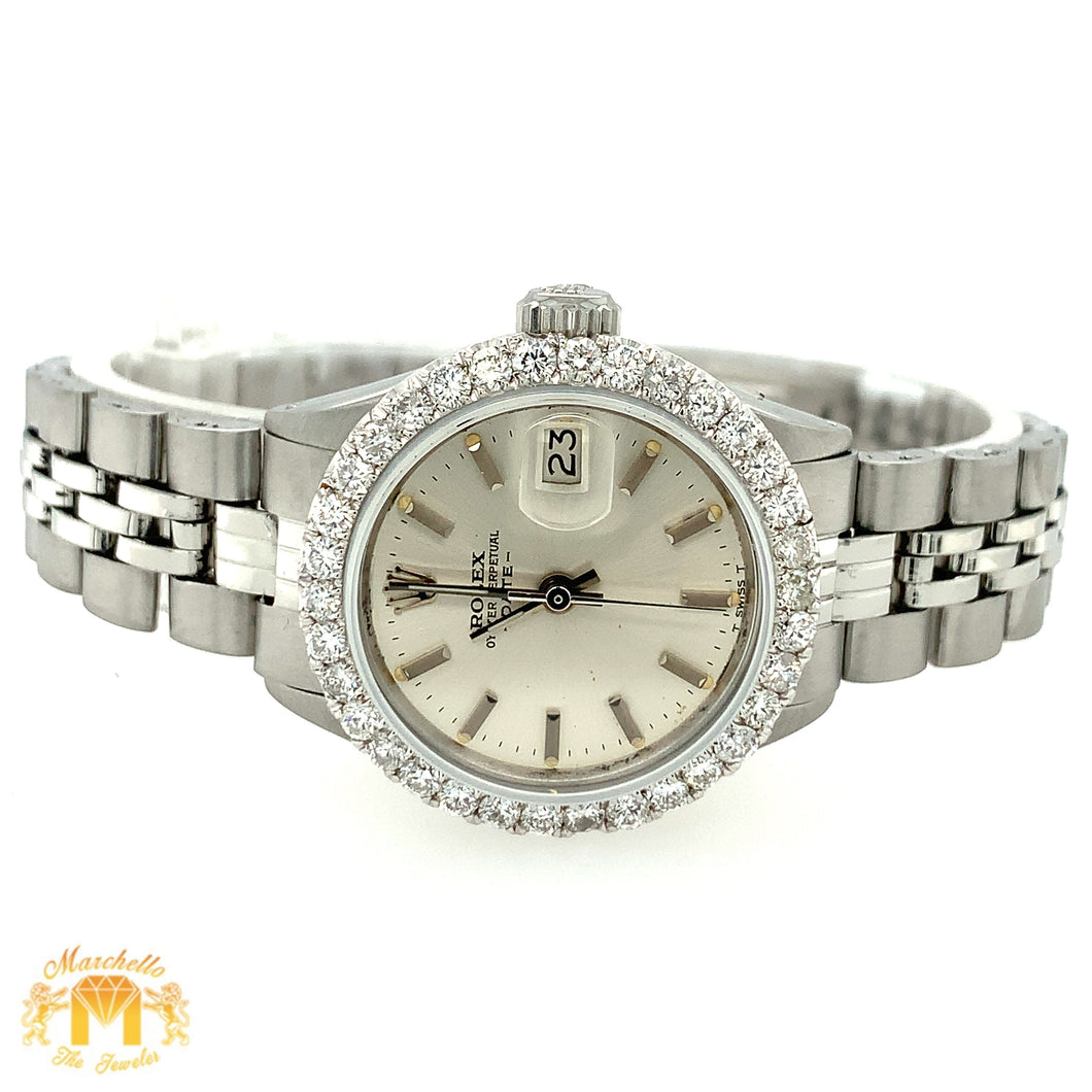 26mm Ladies’ Rolex Date Diamond Watch with Stainless Steel Jubilee Bracelet (custom diamond bezel)