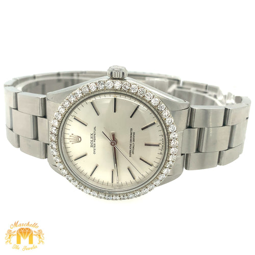 34mm Rolex Oyster Perpetual Diamond Watch with Custom Diamond Bezel