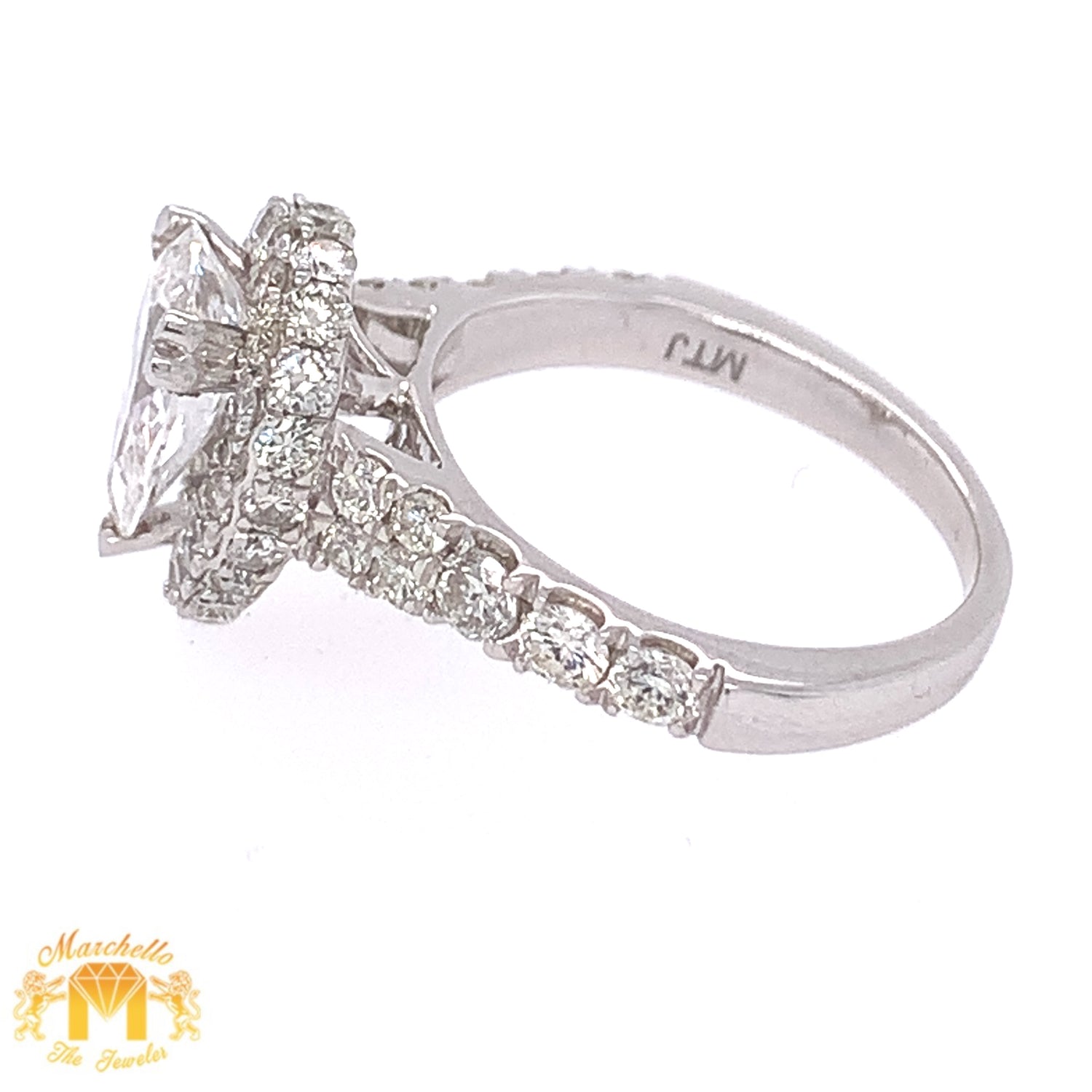 18k White Gold Pear Shaped Engagement Diamond Ring with a Halo (1.51ct Pear Shaped Solitaire Center Stone)