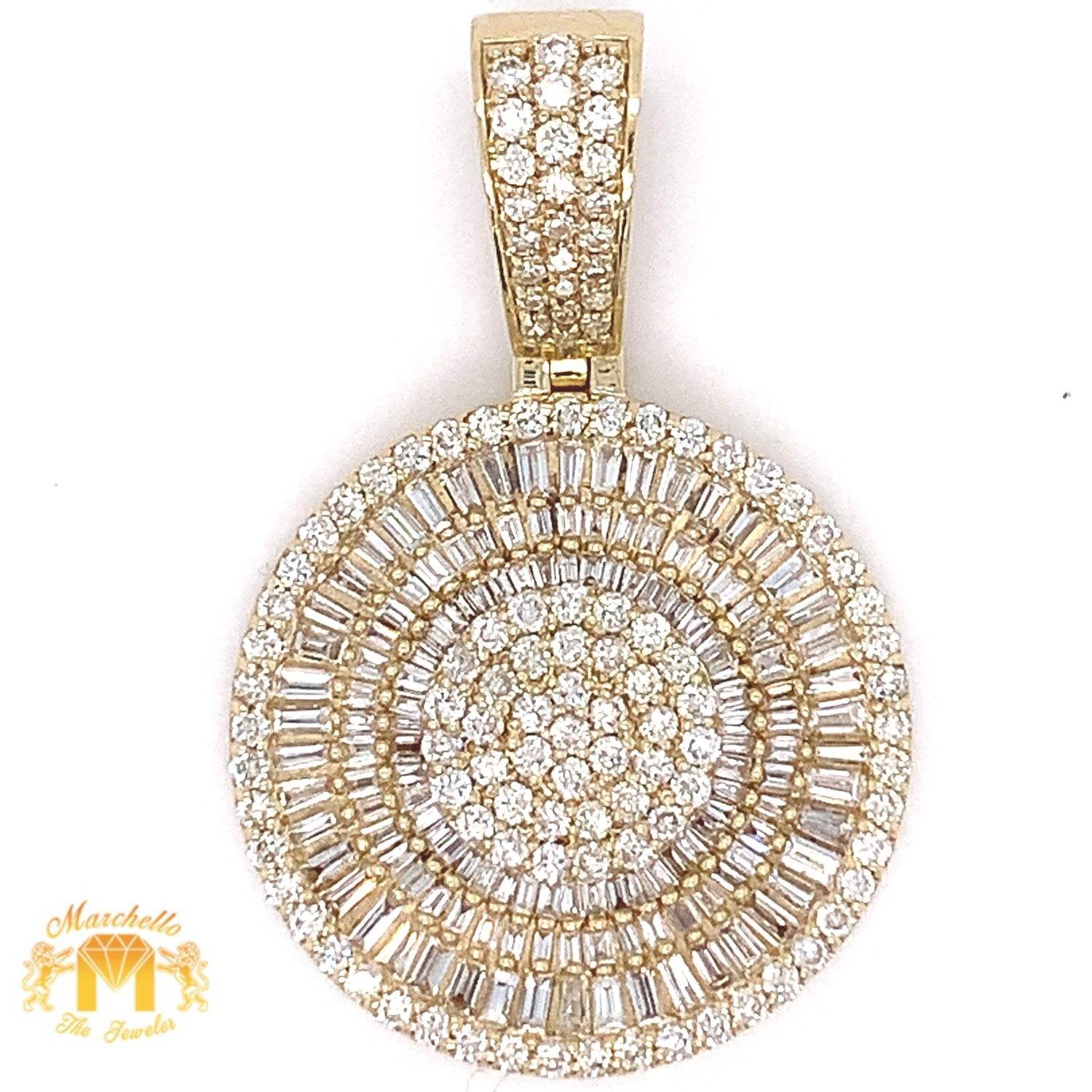 Gold and Diamond Round Pendant and Cuban Link Chain Set