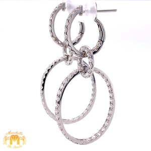 18k White Gold Ladies' Dangling Hoop Earrings with round diamonds (VS diamonds)