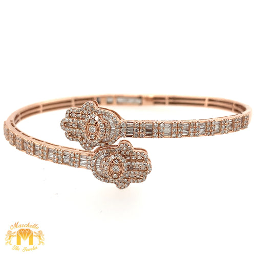 Gold and Diamond Twin Hamsas Cuff Bracelet (choose your color)