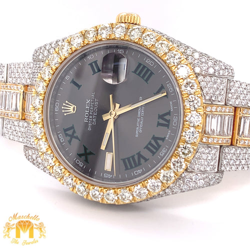 41mm Diamond Rolex Datejust 2 Watch with Two-tone Oyster Bracelet (Wimbledon dial, iced out)