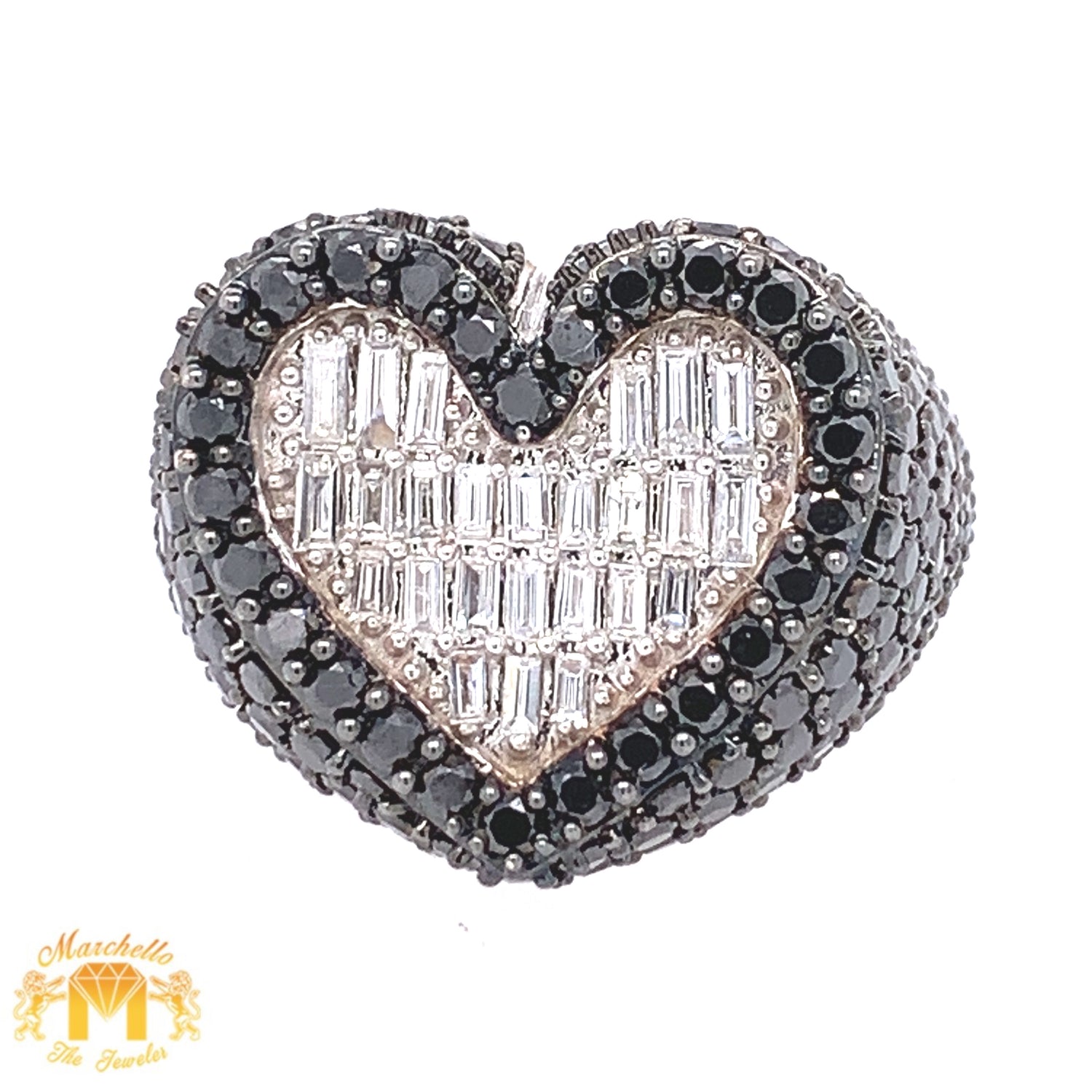 6.2ct Black and White Diamond 14k White Gold 3D Heart Ring