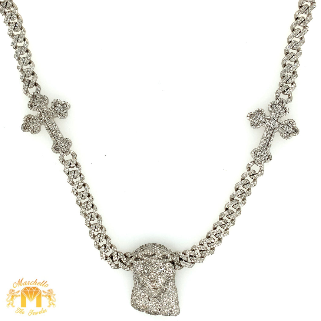 7.26ct Diamond and White Gold Jesus Face Necklace with 6 Crosses (solid, box clasp)