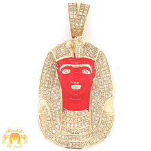 Load image into Gallery viewer, 14k Gold King Tut Pharaoh Diamond Pendant and Gold Cuban Link Chain Set