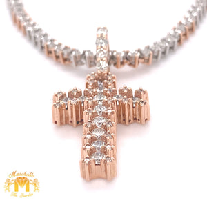 3.9ct Diamond and Gold Tennis Chain and 14k Gold Cross Pendant Set (1 pointers, large diamonds on pendant)