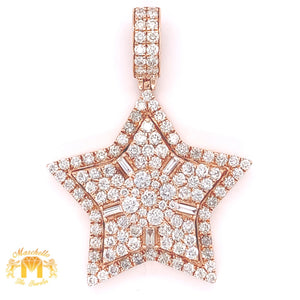 4.18ct Round and Baguette Diamond 14k Rose Gold 3D Star Pendant and Solid Rope Chain  (solid back)