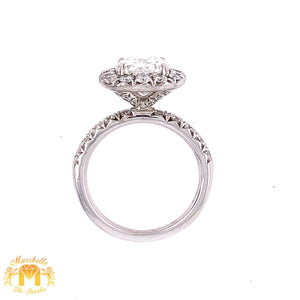 18k White Gold Engagement Diamond Ring (2.50ct cushion-cut center, certified)