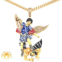 Load image into Gallery viewer, 14k Gold Diamond Saint Michael Pendant and Cuban Link Chain Set