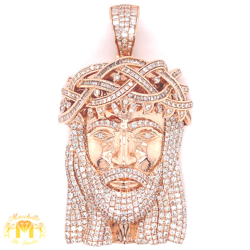 6.39ct Round and Baguette Diamond 14k Gold Solid Jesus Head Pendant