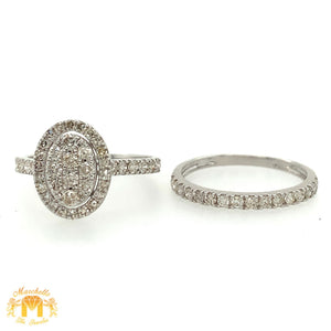 Gold and Diamond 2-piece Bridal Rings Set (oval with a halo, choose gold color)