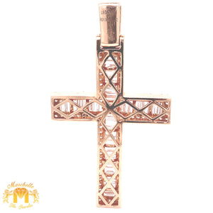 5ct Diamond 14k Rose Gold Extra Large Cross Pendant and Solid 14k Rose Gold Rope Chain
