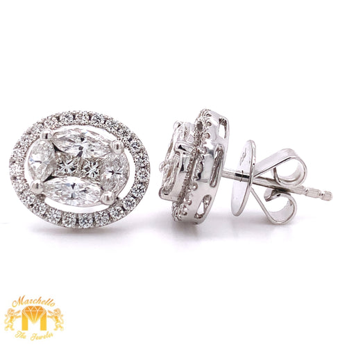 18k White Gold Oval Diamond Earrings with Halo