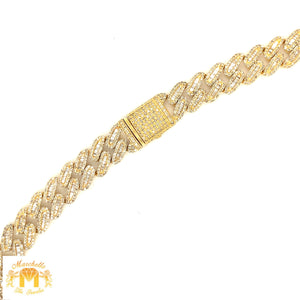 Gold and Diamond 10MM Miami Cuban Heart Chain with natural round, and baguette diamonds