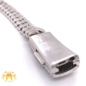 14k White Gold 11.6mm Digital Cuban Bracelet with Round Diamond (solid, prong setting)