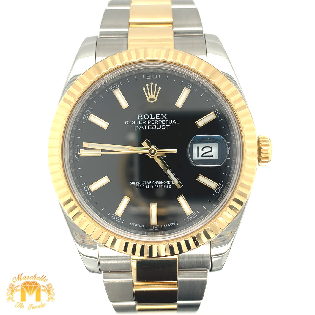 41mm Rolex Datejust Watch with Two-tone Oyster Band and Fluted Bezel (2017, black dial)