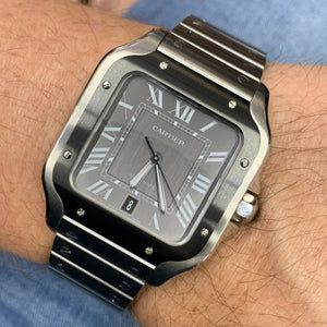 40mm Santos de Cartier Stainless Steel Watch (gray dial, papers)