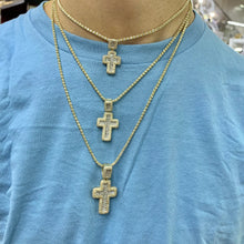 Load image into Gallery viewer, Two-tone Gold and Diamond Boxy Cross Pendant with with 2mm Ice Chain Set (choose your size)