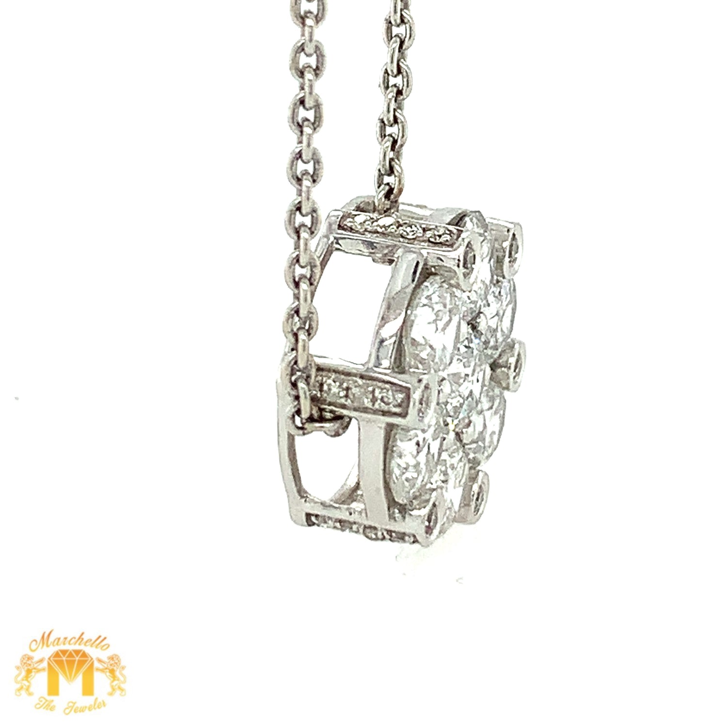 14k White Gold Round Pendant with Round Diamond on Deinty Cable Chain (large round diamonds)