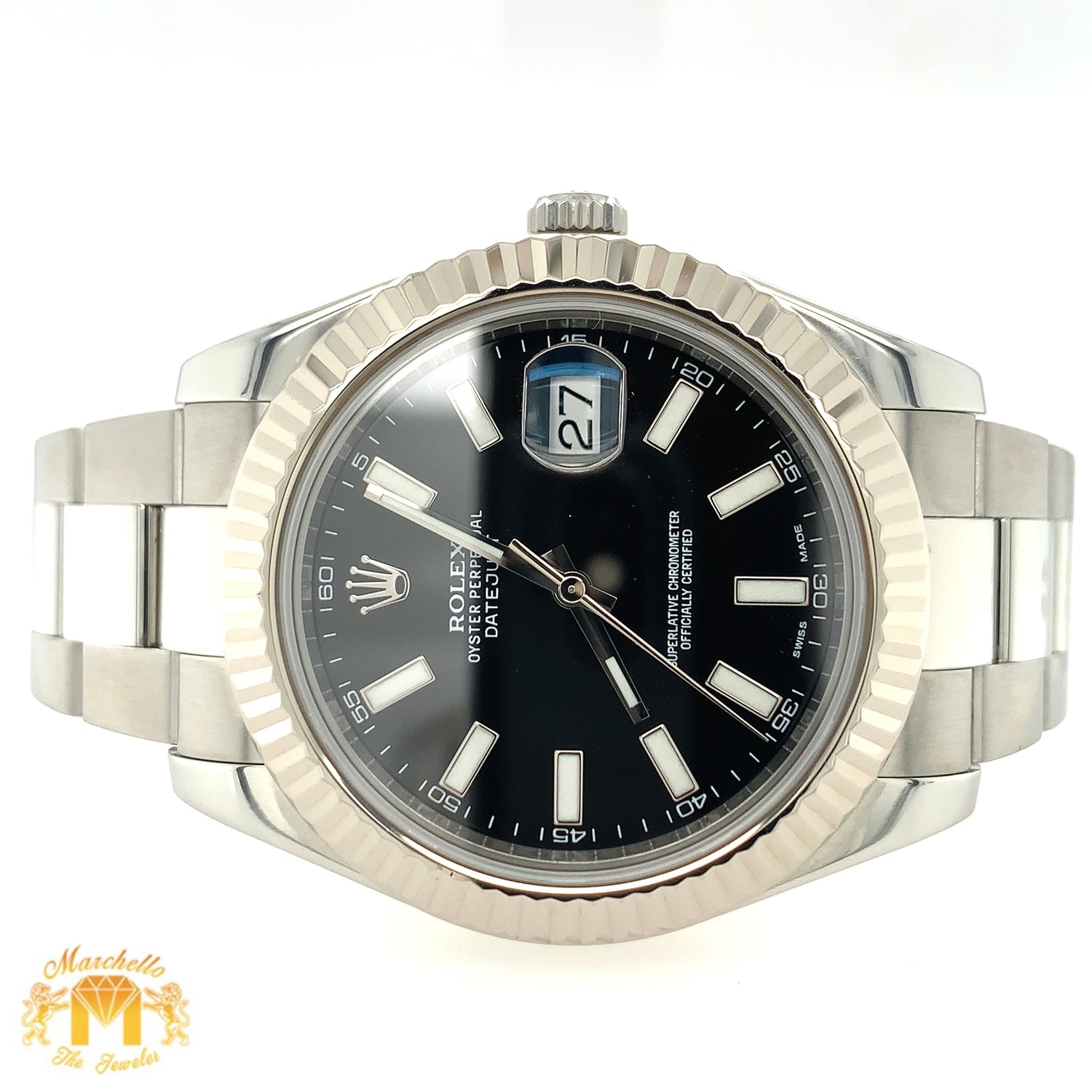 41mm Rolex Datejust Watch with Stainless Steel Oyster Bracelet (18k white gold fluted bezel)
