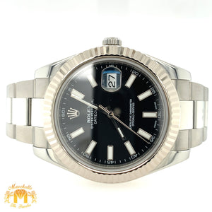 41mm Rolex Datejust Watch with Stainless Steel Oyster Bracelet (18k white gold fluted bezel)