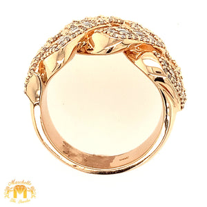 14k Rose Gold Diamond Edge Cuban Link Ring with baguette and round diamonds (2 rows of baguettes)