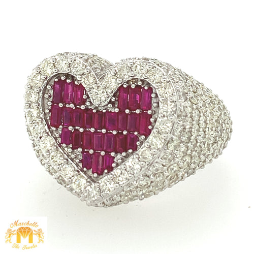 6.2ct Diamond and Ruby 14k White Gold 3D Heart Ring