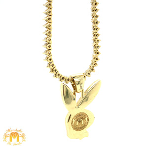 14k Gold and Diamond Playbunny Pendant on Gold and Diamond Tennis Chain (1 pointers, choose your color)