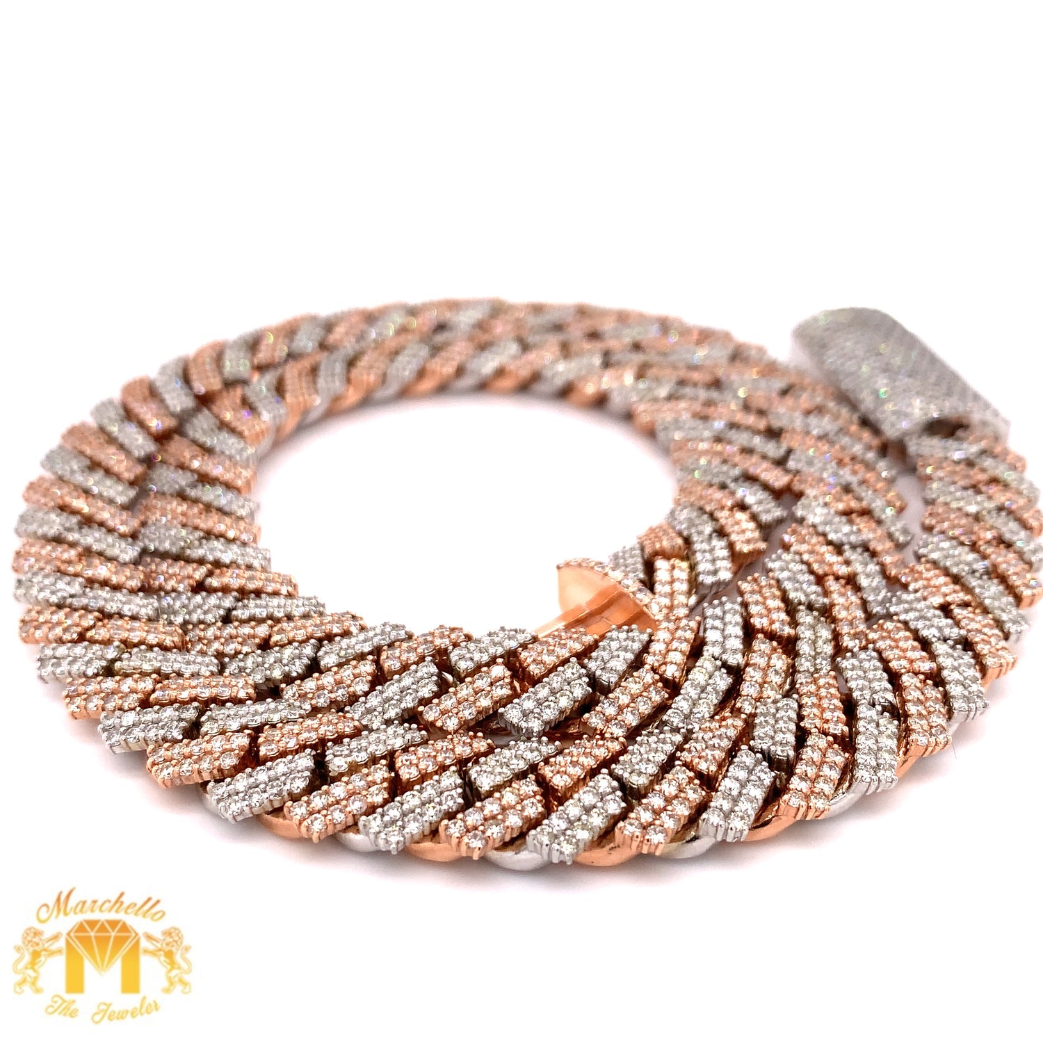 30.5ct Diamond 14k Two-tone Gold 14.5mm Cuban Link Chain (Diamond Edge, box clasp)