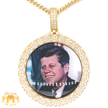 Load image into Gallery viewer, 14k Gold Memory Picture Pendant with Round Diamond and Gold Cuban Link Chain Set