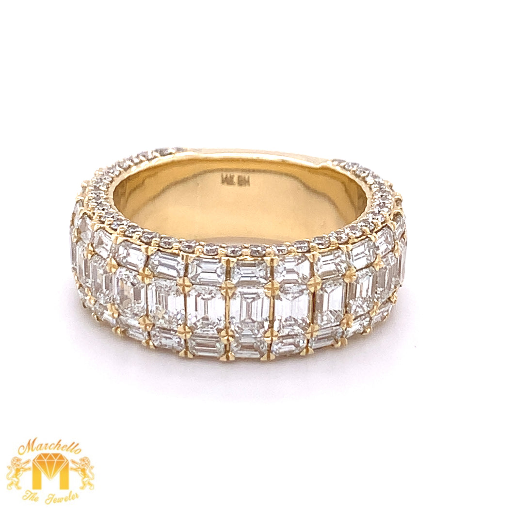 Luxury 7.97ct of Emarald and Round Diamonds and 14k Gold Band (5 Rows, With Side Diamonds)