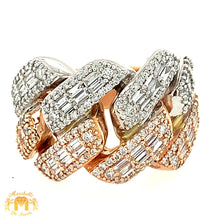 Load image into Gallery viewer, 14k Rose Gold Diamond Edge Cuban Link Ring with baguette and round diamonds (2 rows of baguettes)