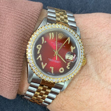 Load image into Gallery viewer, 36mm Rolex Datejust Watch with Two-tone Jubilee Diamond Bracelet (quick-set, burgundy dial)
