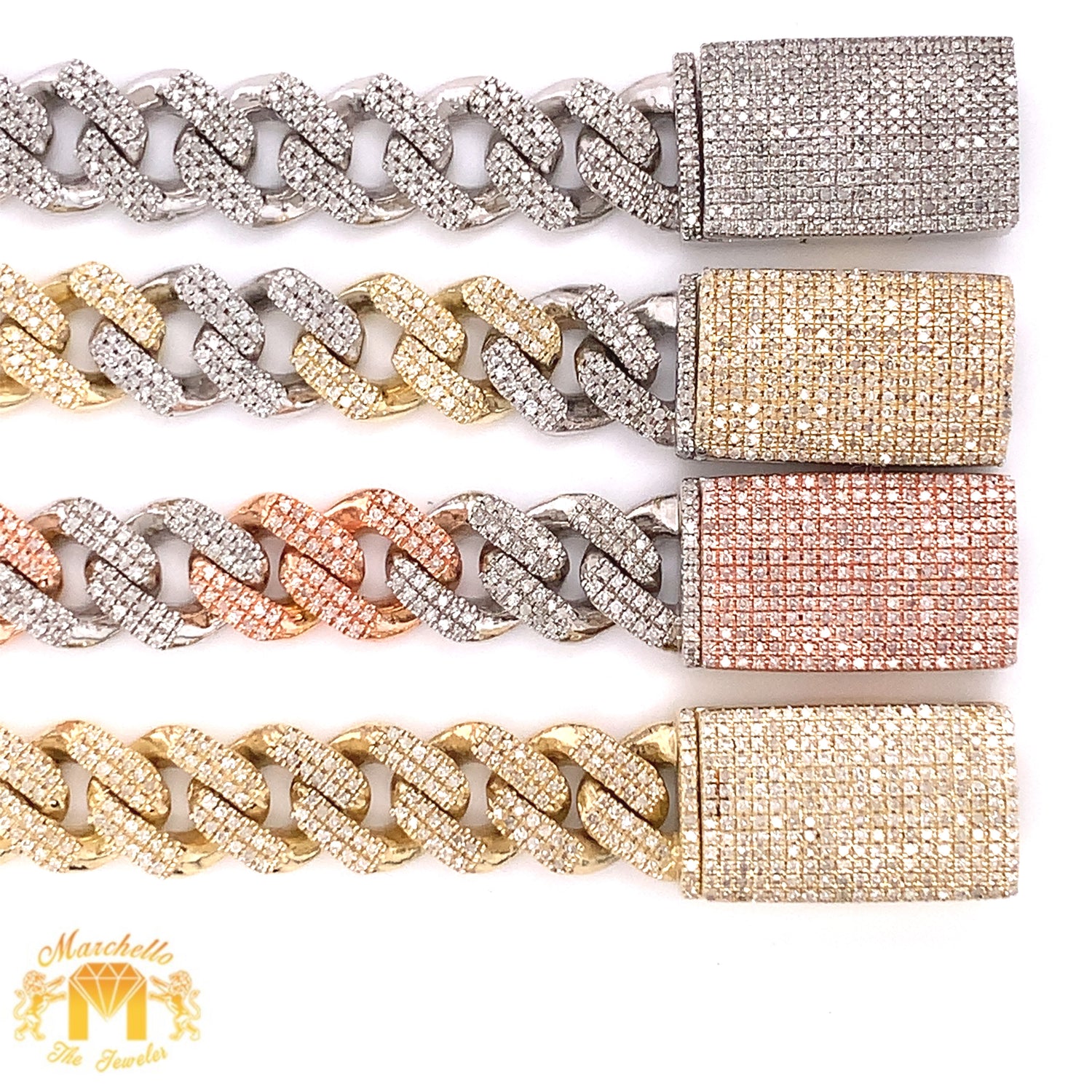 Gold and Diamond 11mm Box Clasp Miami Cuban Diamond Bracelet (solid)