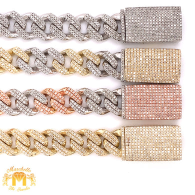 Gold and Diamond 11mm Box Clasp Miami Cuban Diamond Bracelet (solid)