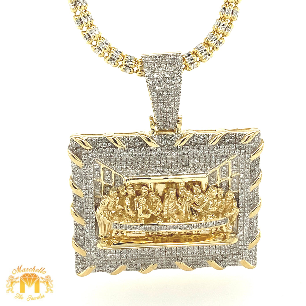Yellow Gold Last Supper Diamond Pendant, Gold 3mm Ice Link Chain