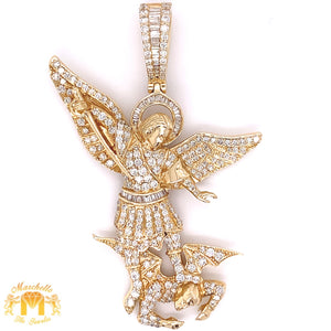 14k Gold Saint Michael Diamond Pendant and Cuban Link Chain Set