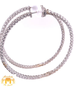 14k White Gold 2.1" Hoop Earrings with round diamonds