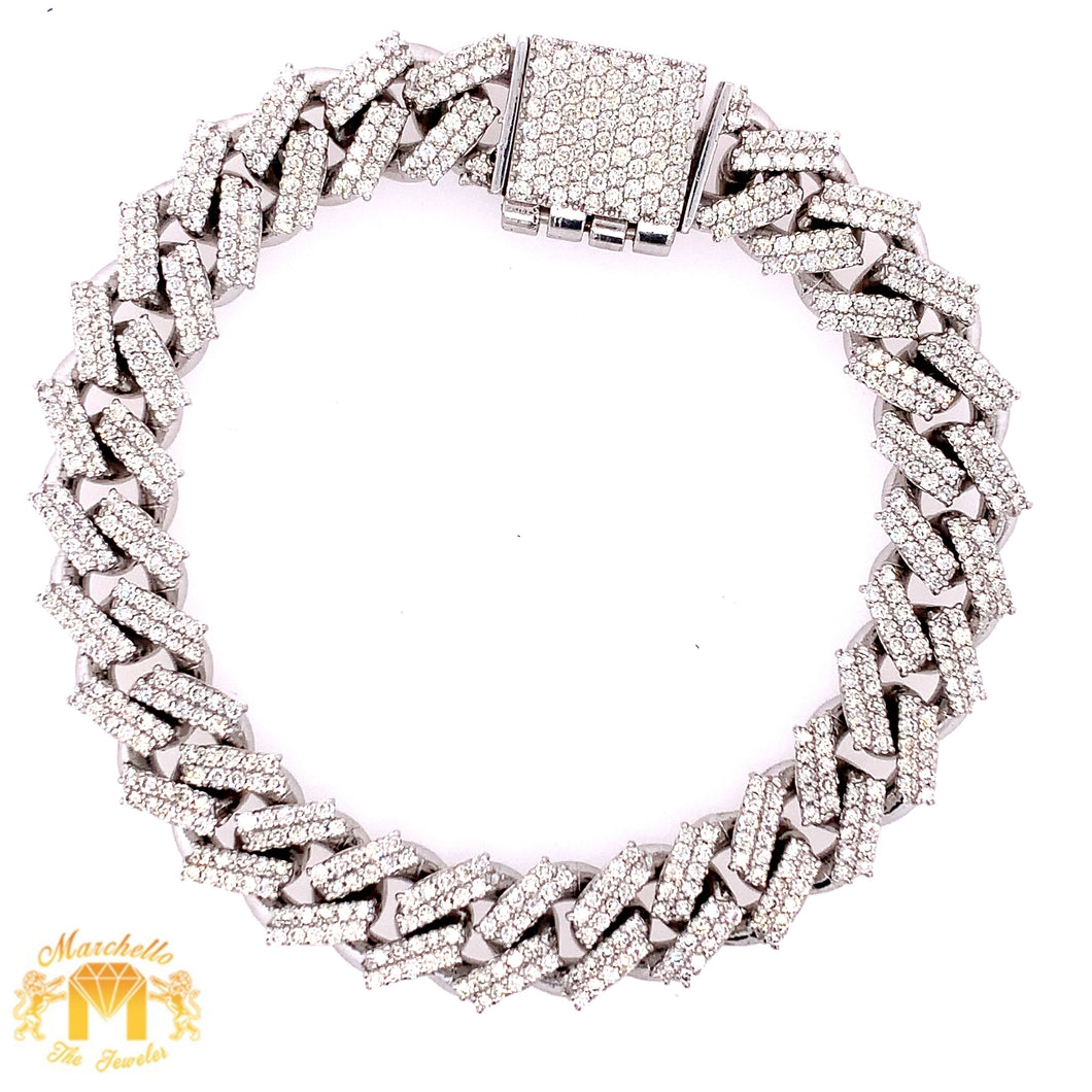 7ct Diamond 14k White Gold 11mm Cuban Bracelet (diamond edge style, prong setting)