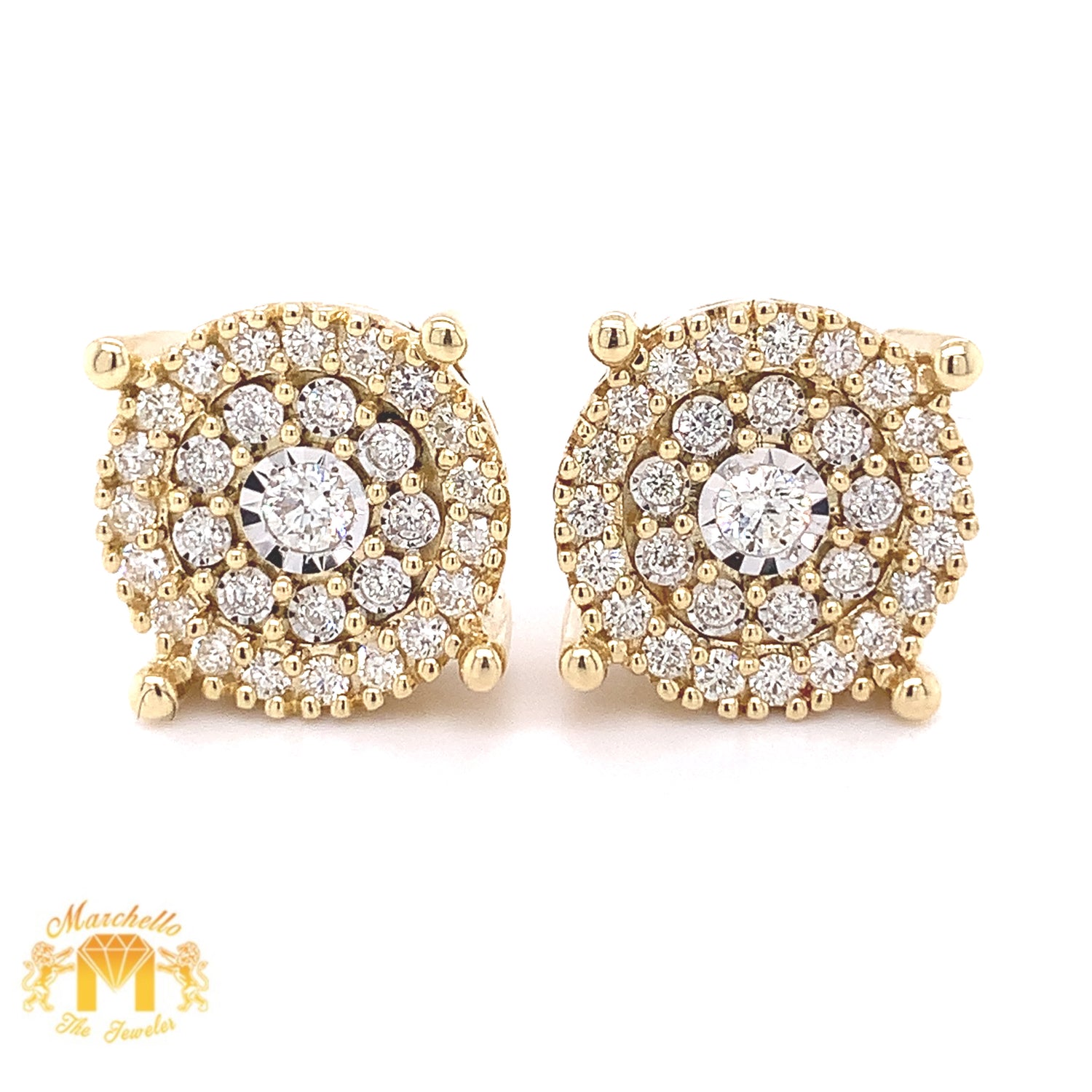 14k Gold 17mm Earrings with Round Diamonds (illusion setting)