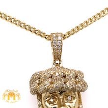 Load image into Gallery viewer, 14k Gold 3D Jesus Pendant with Round Diamond and Gold Cuban Link Chain Set (solid pendant)