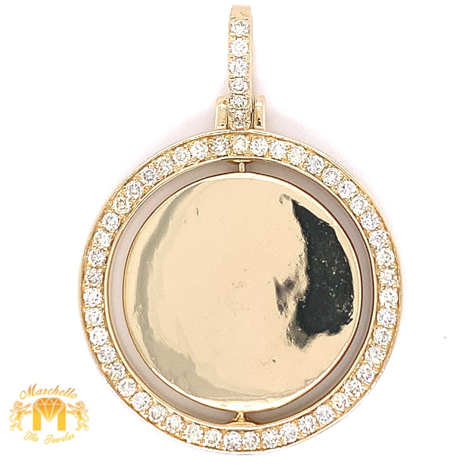 14k Gold Round Spinning Memory Picture Diamond Pendant and Gold Cuban Link Chain Set (solid pendant)