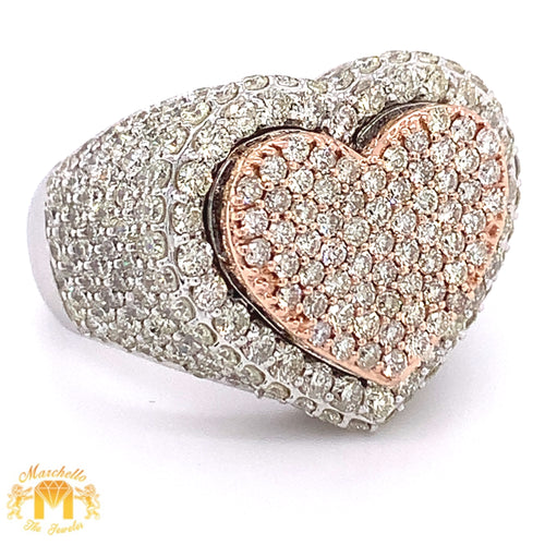 14k Two-tone Gold Unisex Big Heart Ring with round diamond (diamonds on sides, solid back)