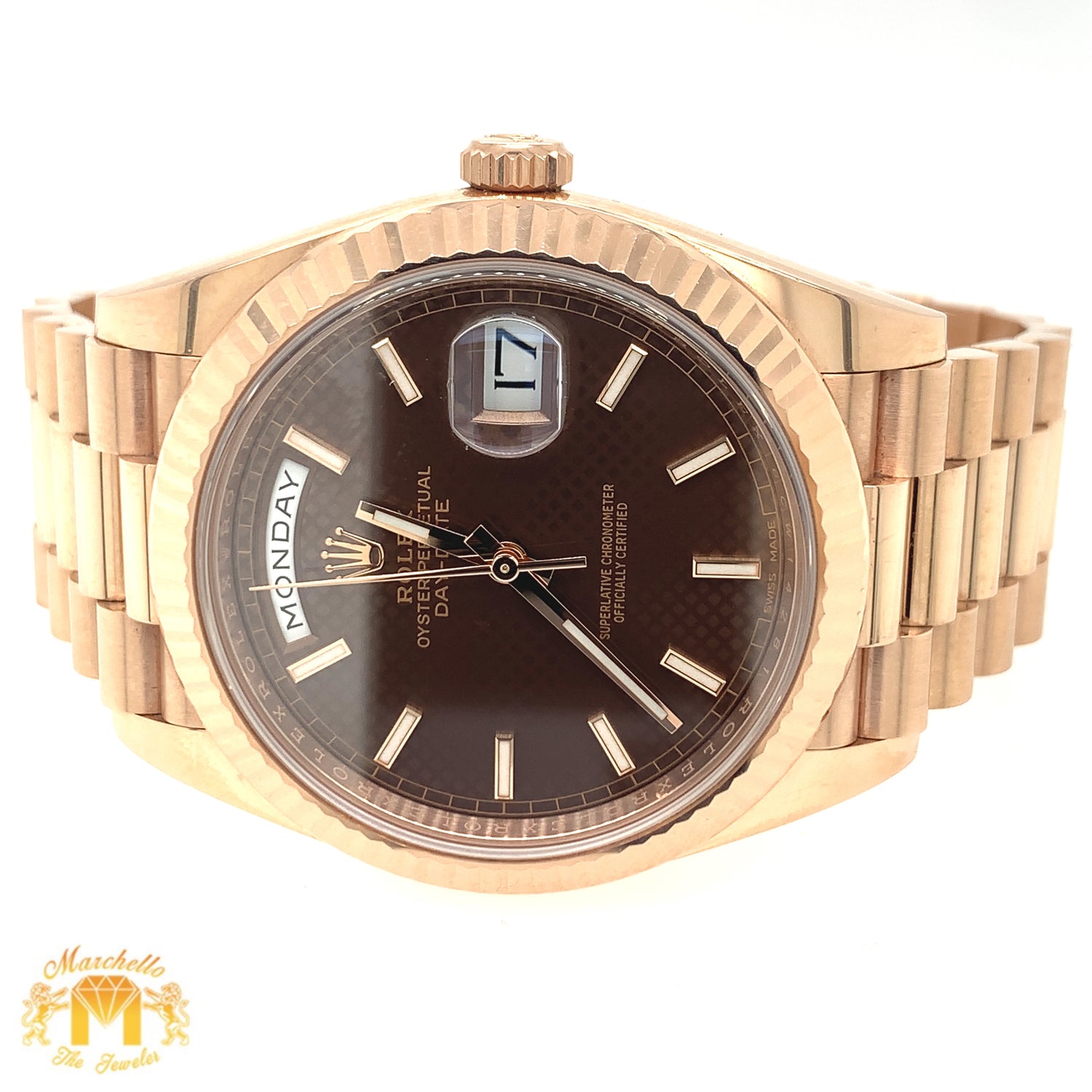 41mm Rolex Day Date II Presidential Watch with Rose Gold Oyster Bracelet (chocolate dial)