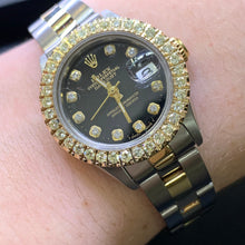 Load image into Gallery viewer, 26mm Ladies’ Rolex Datejust Diamond Watch with Two-tone Oyster Bracelet (custom black diamond dial)