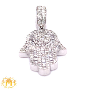 14k Gold Hamsa Diamond Pendant, Gold Cuban Link Chain (solid back)