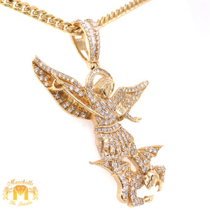 14k Gold Saint Michael Diamond Pendant and Cuban Link Chain Set