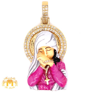 14k Gold Diamond Blessed Virgin Mary Pendant and Rope Chain Set