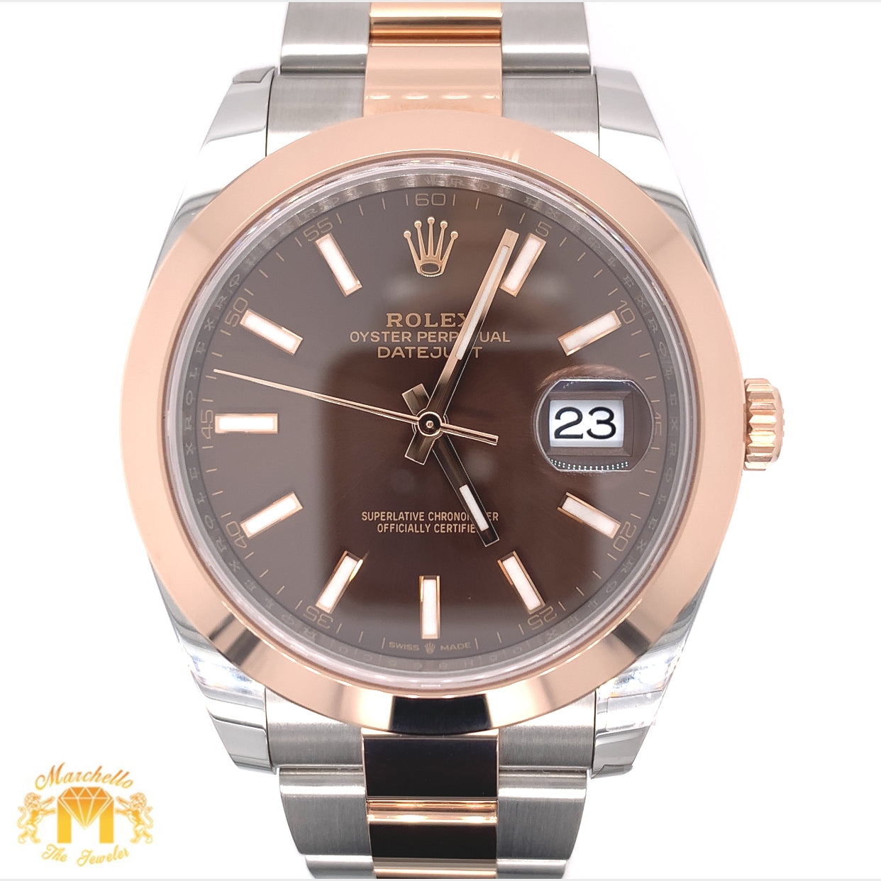 41mm Rolex Datejust 2 Watch with Two-tone Rose Gold Oyster Bracelet (2021, papers, smooth bezel)